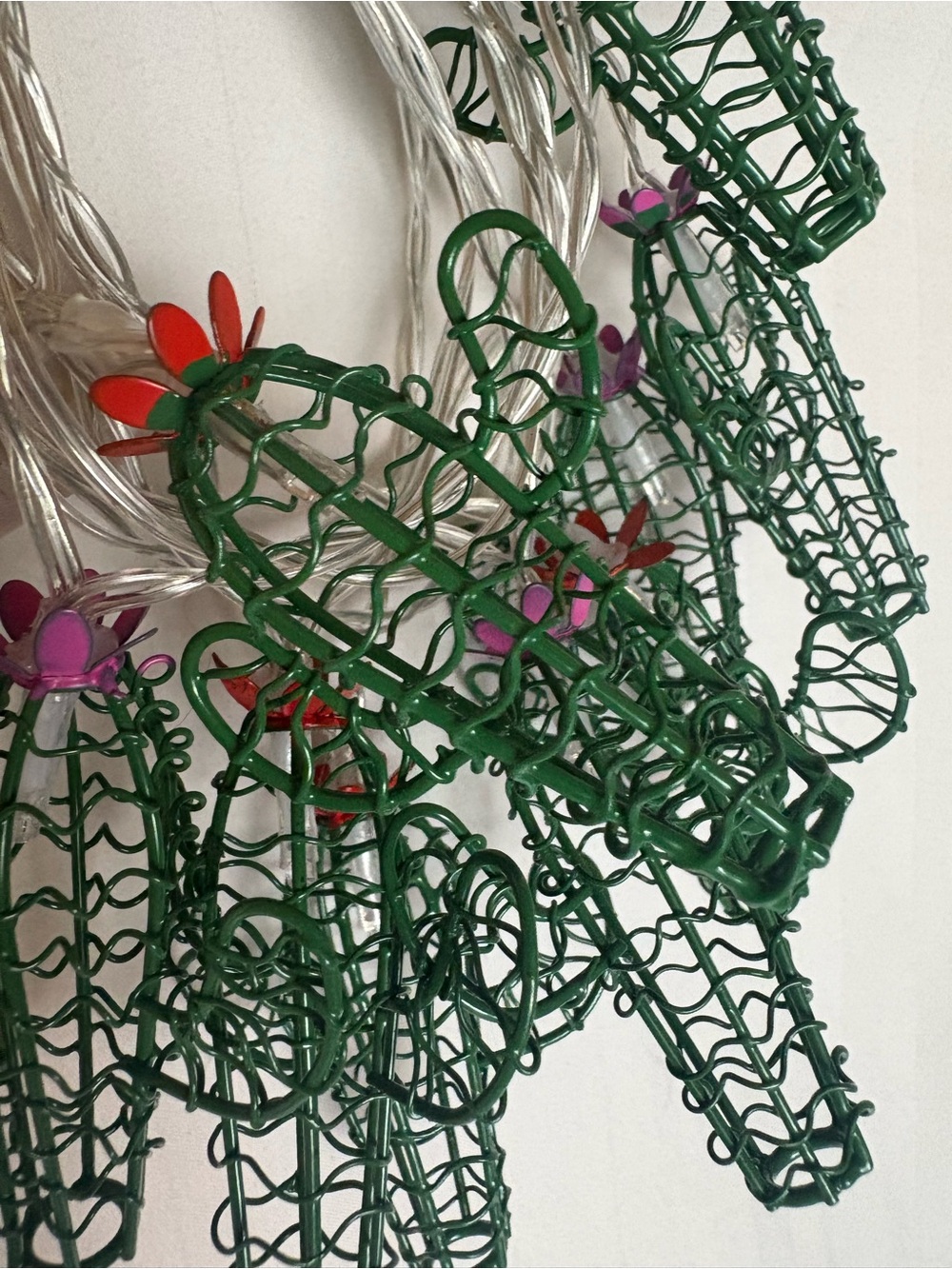 Cost Plus World Market Green Cactus String Lights with Red and Pink Flowers